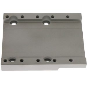 Index lock slide plate with multiple mounting holes and metallic gray finish for industrial use