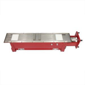 Indexer assembly (horizontal, straight, tit) with red frame, stainless steel surface, and white components